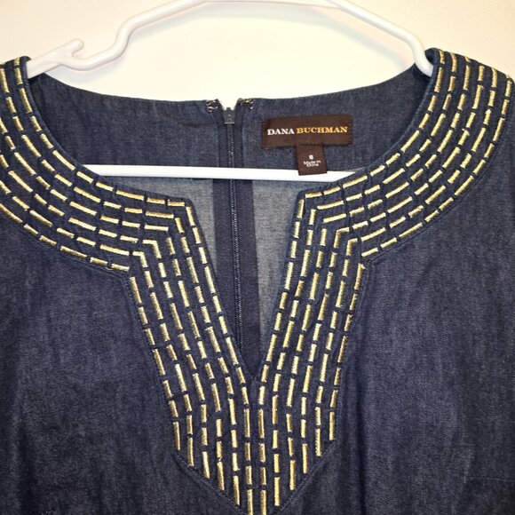 50. Dana Buchman - Denim Dress with Gold Detail- Size 8 - Picture 5 of 7